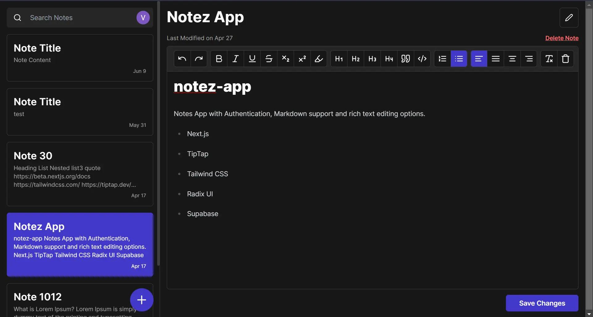 Notez App screenshot